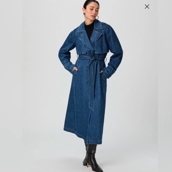 🆕 PAIGE Denim Trench Coat RAINA Rylie NWT Luxury longline 10 Cotton Couture - Picture 15 of 16